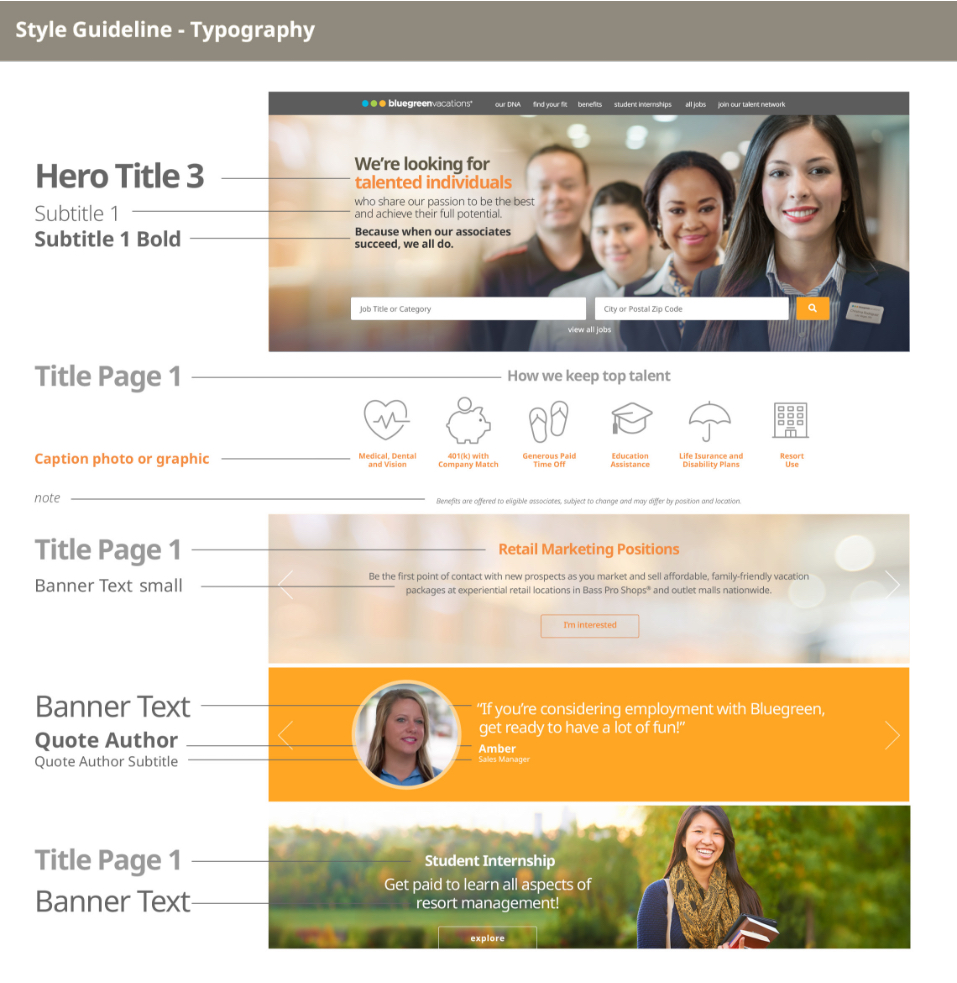 careers site desktop design UI font styles